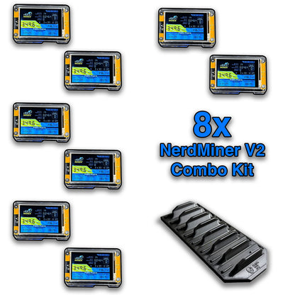 8x Bundle – NerdMiner V2 Bitcoin Solo Mining Kit | Includes Cradle Stand