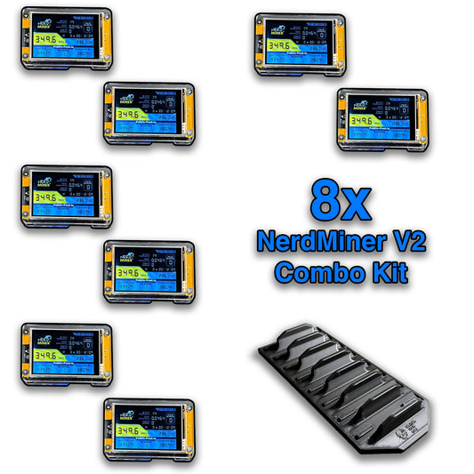 8x Bundle – NerdMiner V2 Bitcoin Solo Mining Kit | Includes Cradle Stand