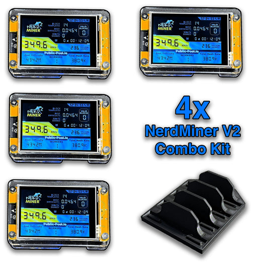 4x Bundle – NerdMiner V2 Bitcoin Solo Mining Kit | Includes Cradle Stand